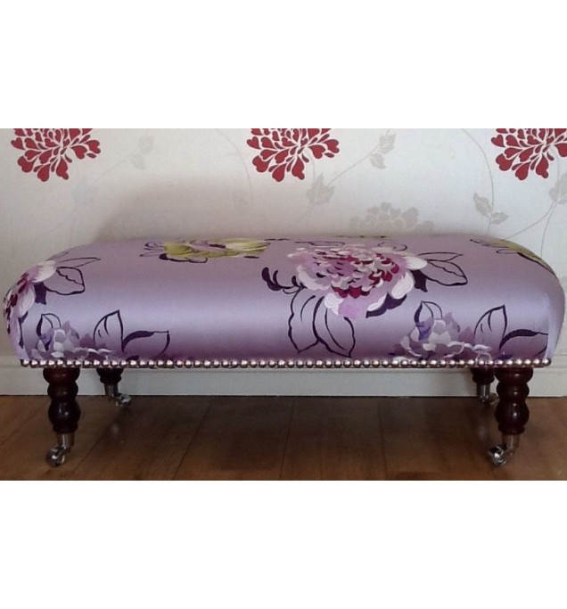 A Quality Long Footstool In Designers Guild Mararhi Amethyst Silk Fabric