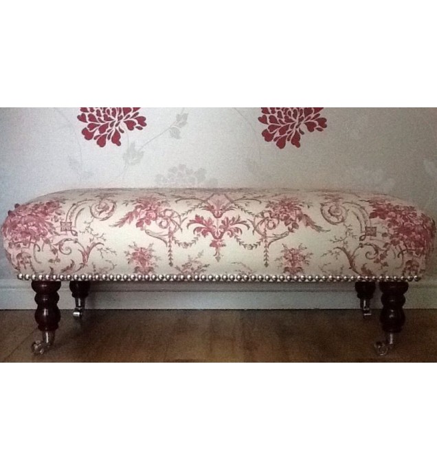 A Quality Long Footstool / Stool In Laura Ashley Tuileries Cranberry Fabric
