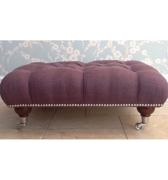 A Quality Deep Buttoned Footstool In Laura Ashley Dalton Grape Fabric