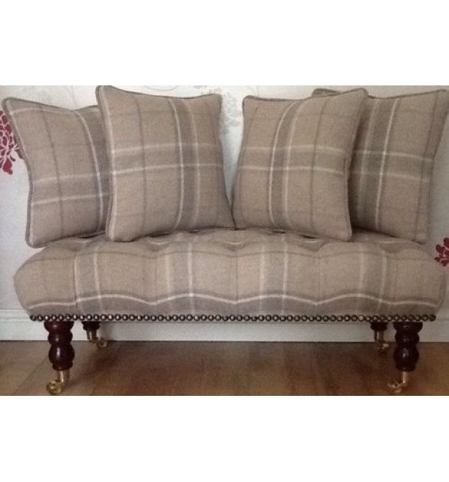 Long Deep Buttoned Footstool & Cushions Laura Ashley Highland Natural Fabric