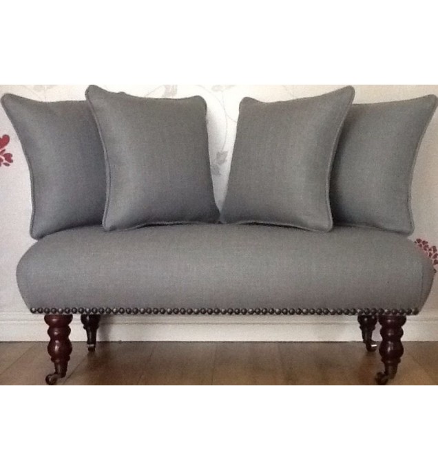 Long Footstool Stool & 4 Cushions Laura Ashley Dalton Steel Fabric