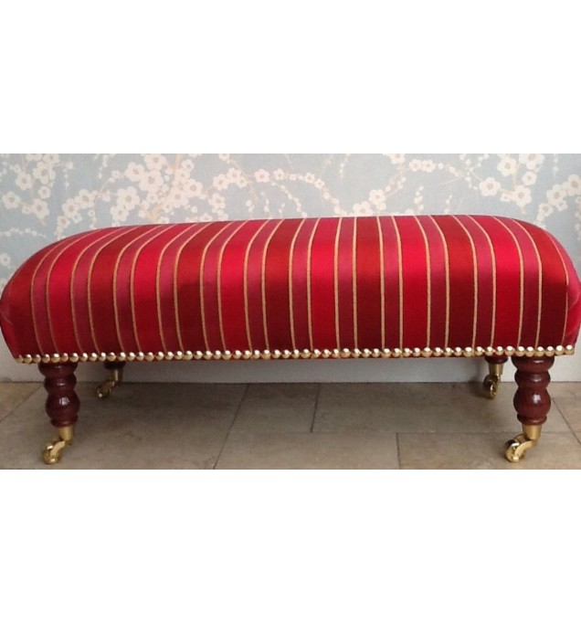 A Quality Long Footstool In Laura Ashley Aiden Cranberry Fabric