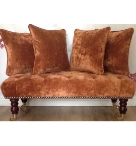 Long Deep Buttoned Footstool & Cushions Laura Ashley Caitlyn Copper Fabric