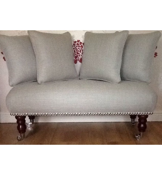 Long Footstool Stool & 4 Cushions Laura Ashley Dalton Dove Grey Fabric