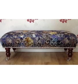 A Quality Long Footstool In Designers Guild Zambelli Cobalt Velvet Fabric