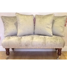 Long Deep Buttoned Footstool & 4 Cushions in Laura Ashley Villandry Grey Fabric