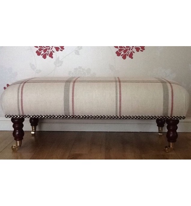 A Quality Long Footstool In Laura Ashley Loxley Check Cranberry Fabric