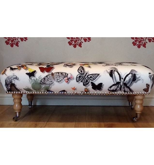 A Quality Long Footstool In Designers Guild Butterfly Parade Fabric