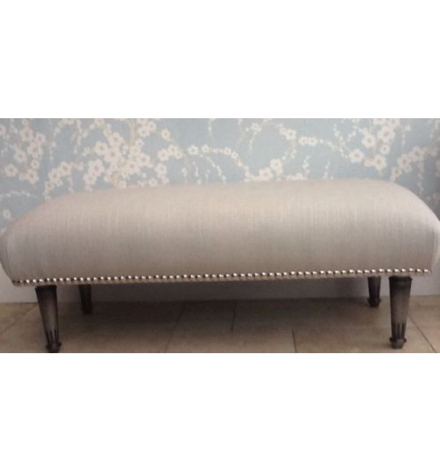 A Quality Long Footstool In Laura Ashley Edwin Dove Grey Fabric