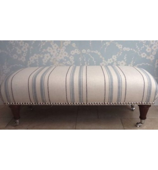 A Quality Long Footstool In Laura Ashley Hadley Seaspray Fabric