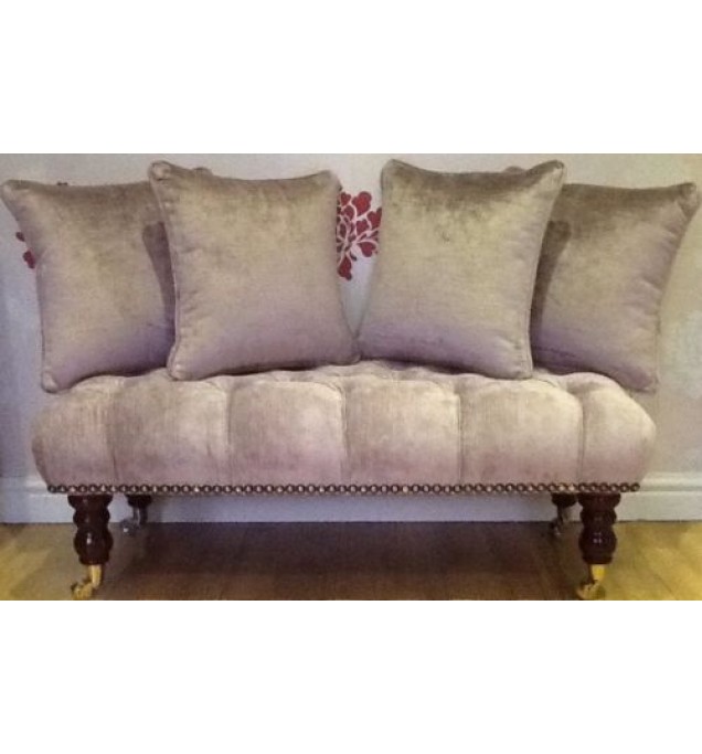 Long Deep Buttoned Footstool & Cushions Laura Ashley Villandry Amethyst Fabric