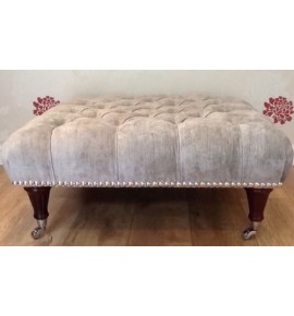 Quality Large Deep Buttoned Footstool Laura Ashley Villandry French Grey Fabric