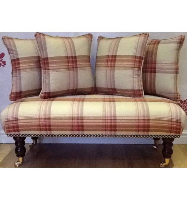 Long Footstool Stool & 4 Cushions Laura Ashley Brodie Raspberry Fabric