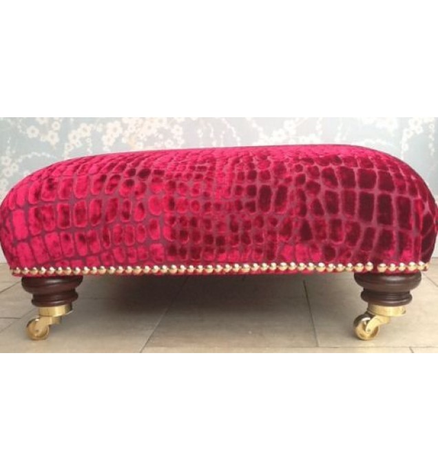 A Quality Large Footstool In Designers Guild Nabucco Fuchsia Fabric