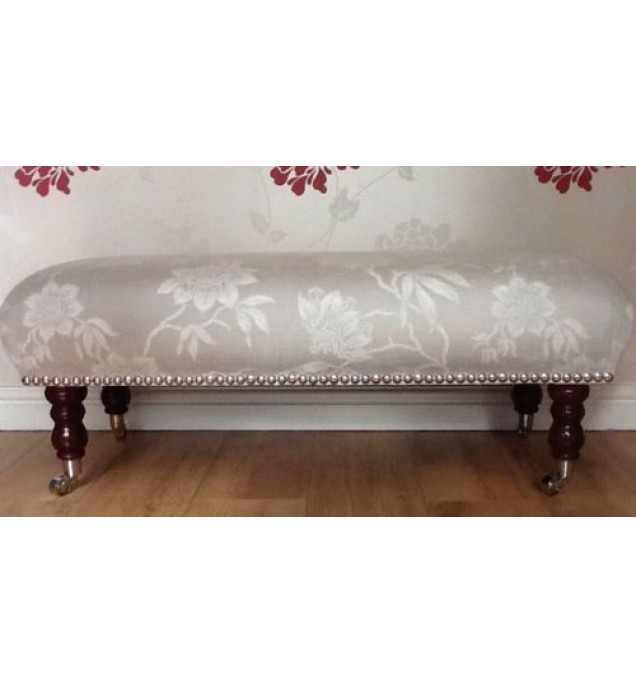 A Quality Long Footstool / Stool In Laura Ashley Ashino Dove Grey Fabric