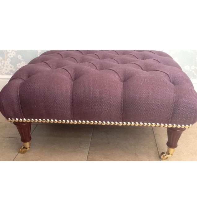 A Quality Large Deep Buttoned Footstool Laura Ashley Dalton Grape Fabric