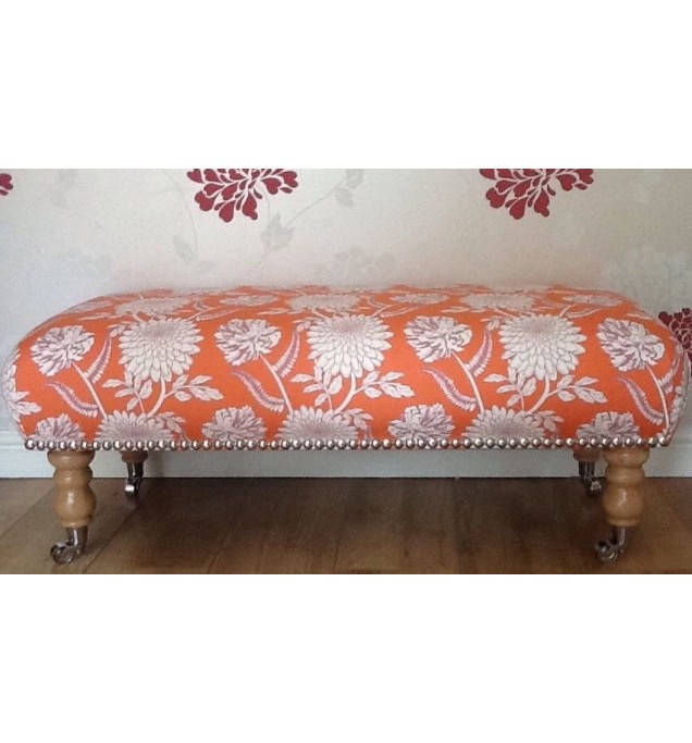 A Quality Long Footstool In Laura Ashley Hortense Zinnia Fabric