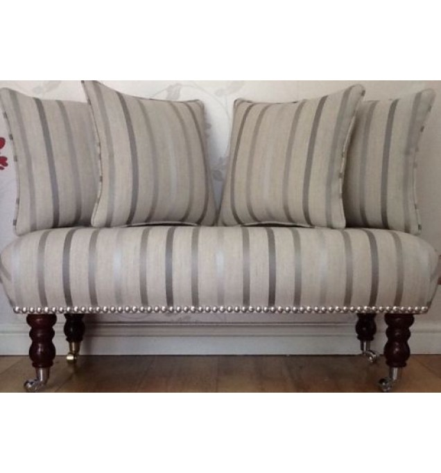 Long Footstool Stool & 4 Cushions Laura Ashley Luxford Dove Grey Stripe Fabric