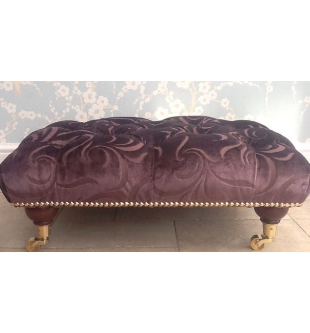 A Quality Deep Buttoned Footstool In Laura Ashley Ellison Grape Fabric