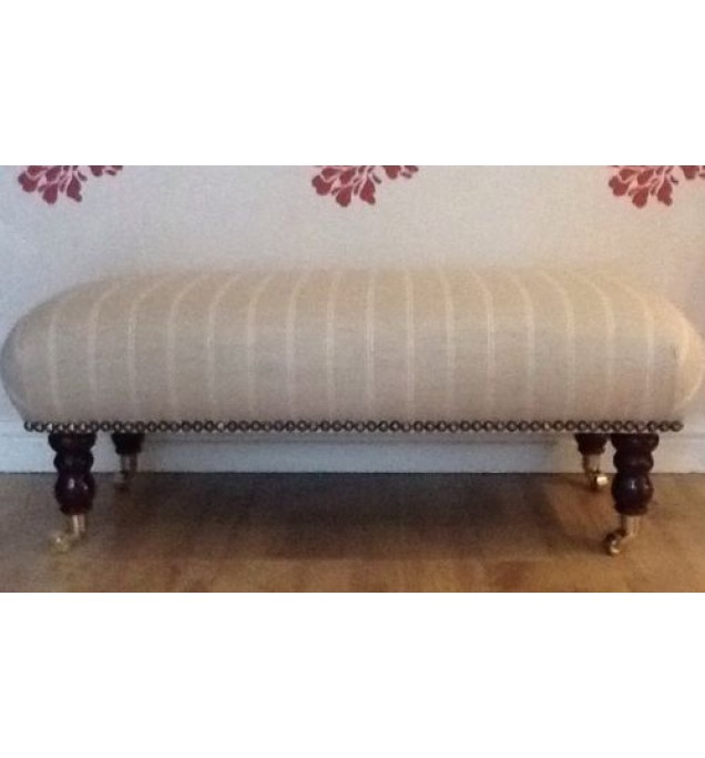 A Quality Long Footstool / Stool In Laura Ashley Linen Stripe Natural Fabric