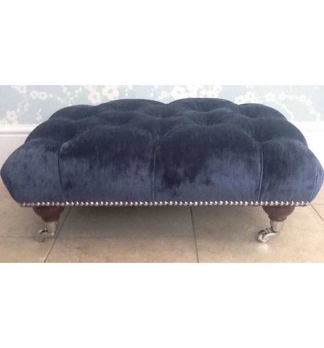 A Quality Deep Buttoned Footstool In Laura Ashley Caitlyn Midnight Fabric