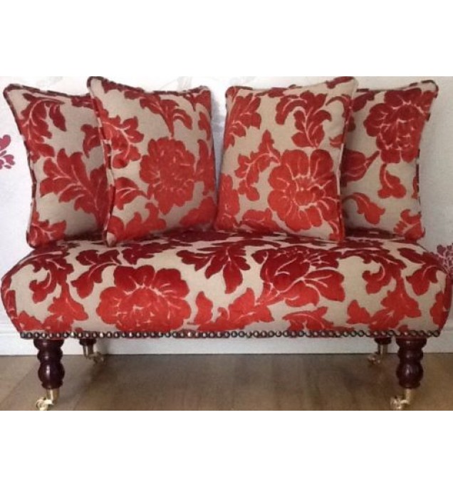 Long Footstool Stool & 4 Cushions Laura Ashley Katherine Cinnamon Velvet Fabric