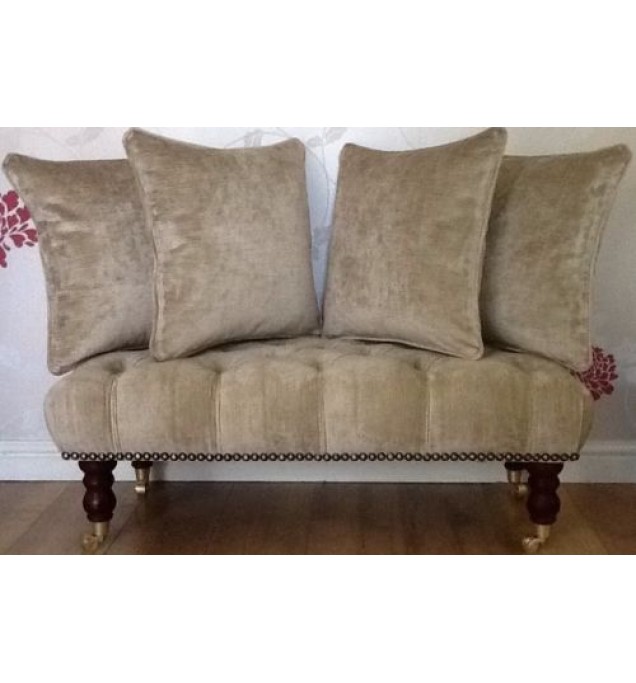 Quality Deep Buttoned Long Footstool In Laura Ashley Villandry Champagne Fabric