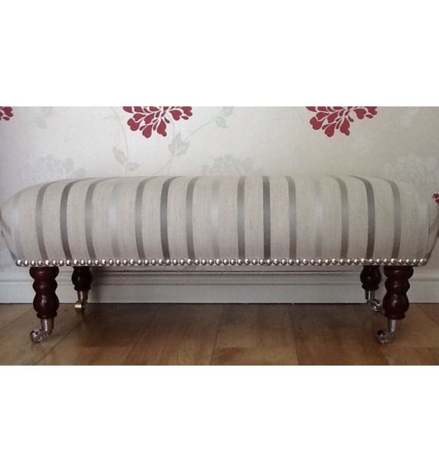 A Quality Long Footstool In Laura Ashley Luxford Stripe Dove Grey Fabric