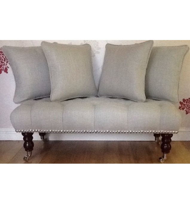 Long Buttoned Footstool Stool 4 Cushions In Laura Ashley Dalton Dove Grey Fabric