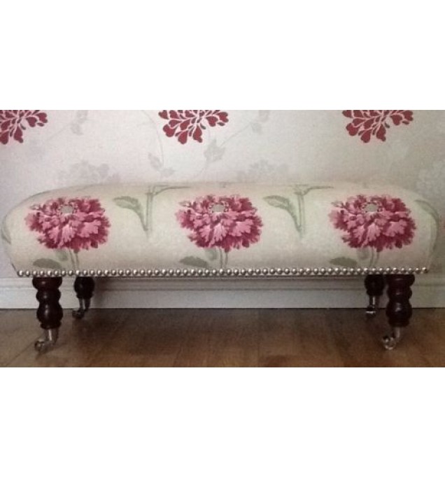 A Quality Long Footstool In Laura Ashley Ruskin Raspberry Fabric