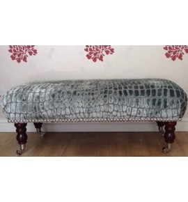 A Quality Long Footstool In Designers Guild Nabucco Duck Egg Fabric