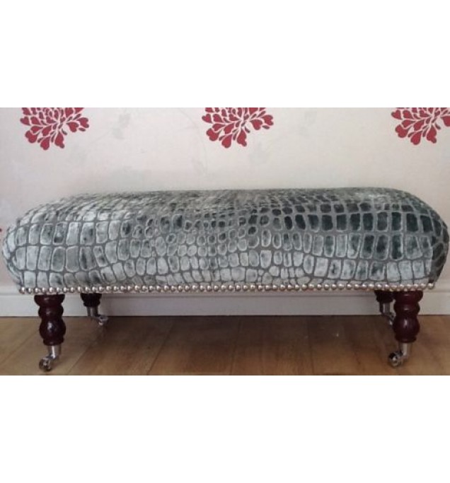 A Quality Long Footstool In Designers Guild Nabucco Duck Egg Fabric