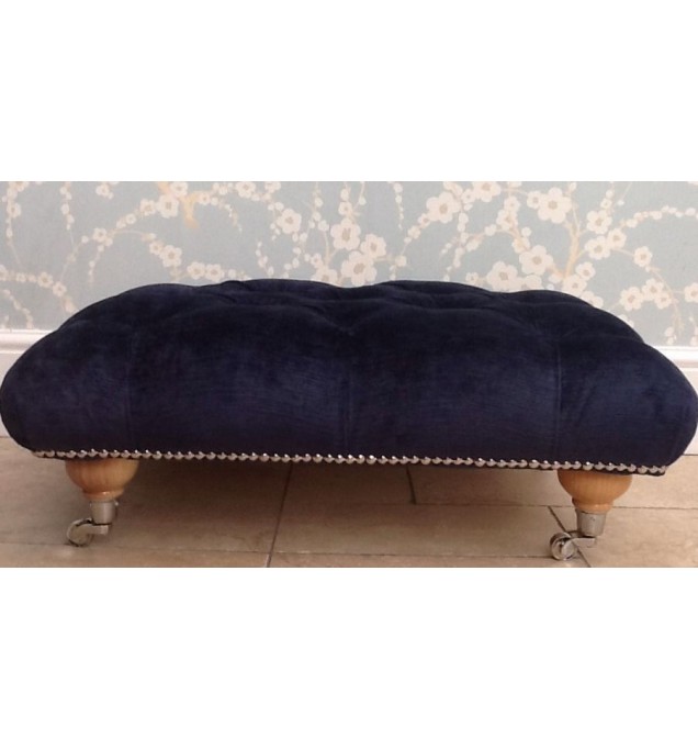 A Quality Deep Buttoned Footstool In Laura Ashley Villandry Midnight Fabric