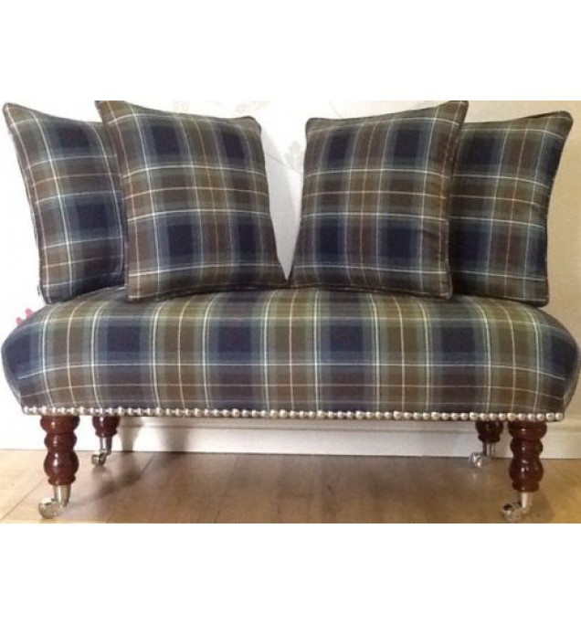 Long Footstool Stool & 4 Cushions Laura Ashley Tartan Midnight Fabric