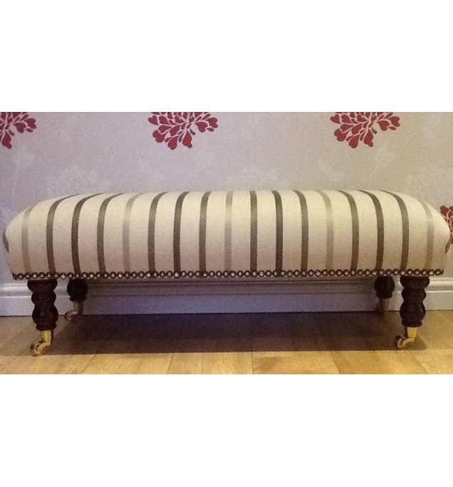 A Quality Long Footstool In Laura Ashley Luxford Stripe Truffle Fabric