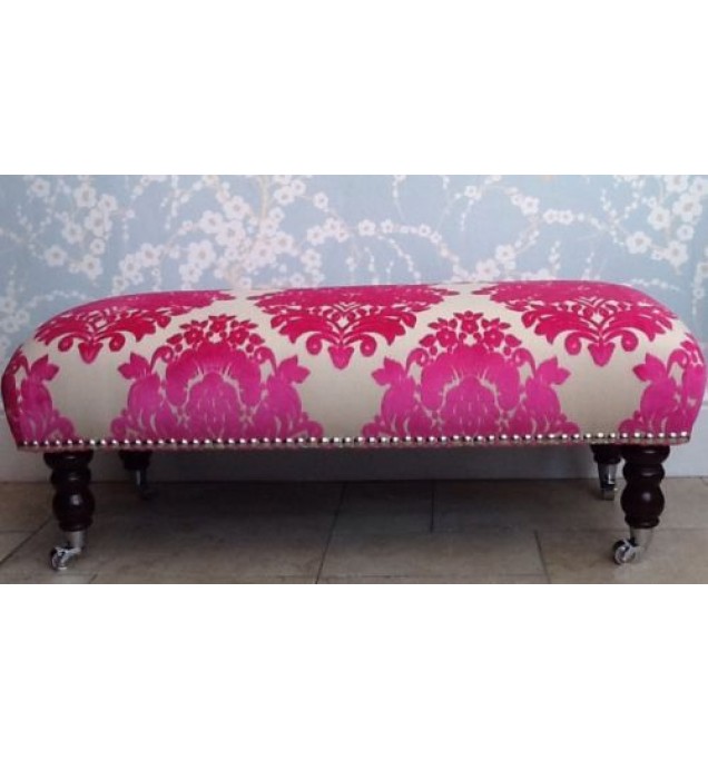 A Quality Long Footstool In Laura Ashley Layla Pink Velvet Fabric