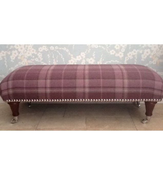 A Quality Long Footstool In Laura Ashley Highland Wool Check Grape Fabric