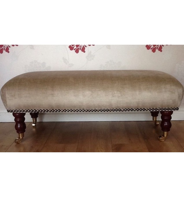 A Quality Long Footstool In Laura Ashley Villandry Champagne Velvet Fabric