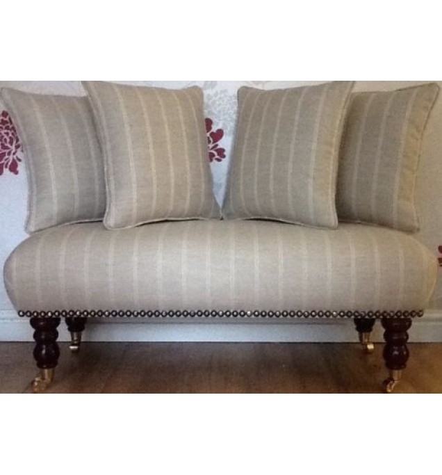 Long Footstool Stool & 4 Cushions Laura Ashley Linen Stripe Natural Fabric