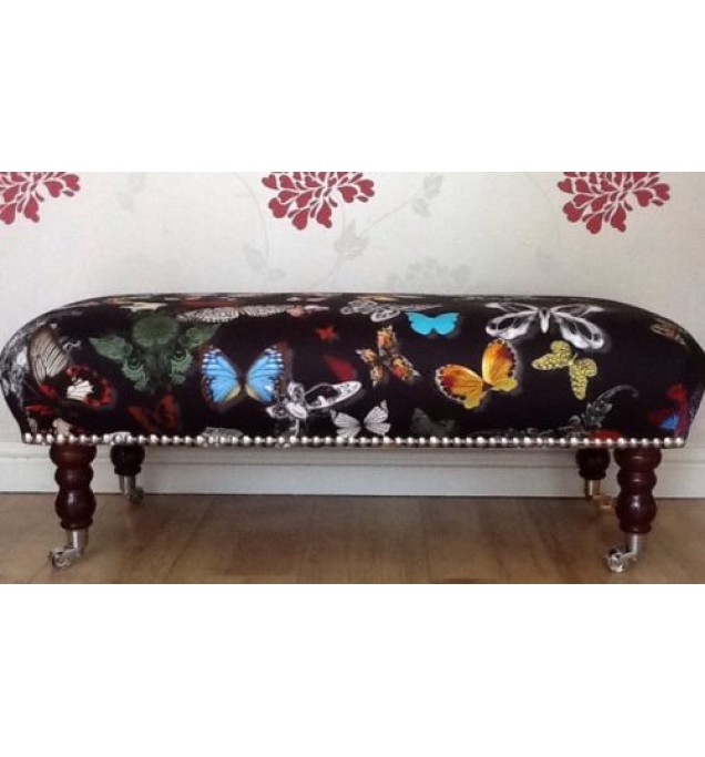 A Quality Long Footstool In Designers Guild Butterfly Parade Fabric