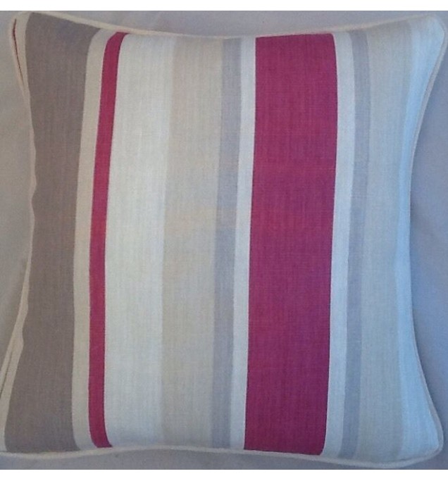 A 16 Inch Laura Ashley cushion Cover In Awning Stripe Raspberry fabric