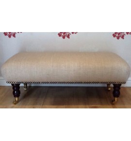 A Quality Long Footstool In Laura Ashley Dalton Natural Fabric