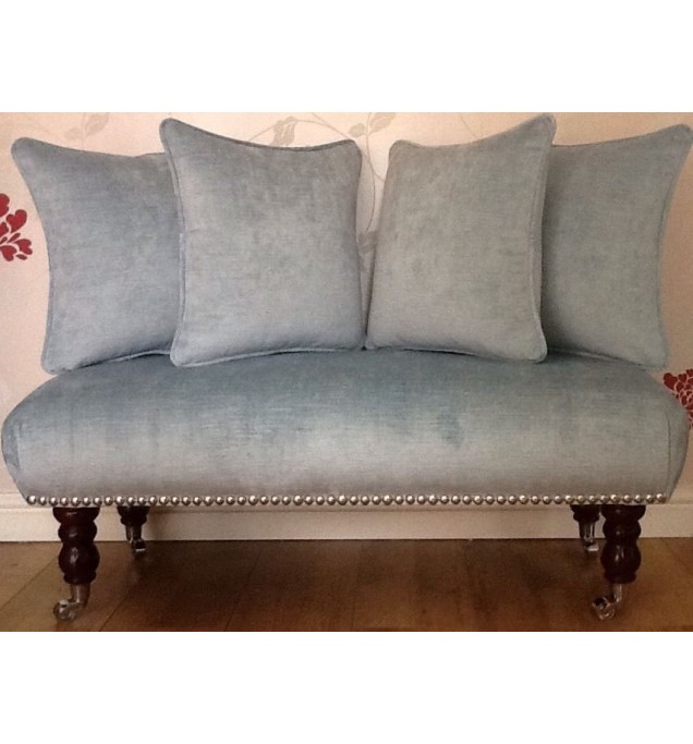 Long Footstool Stool & 4 Cushions In Laura Ashley Villandry Seaspray Fabric