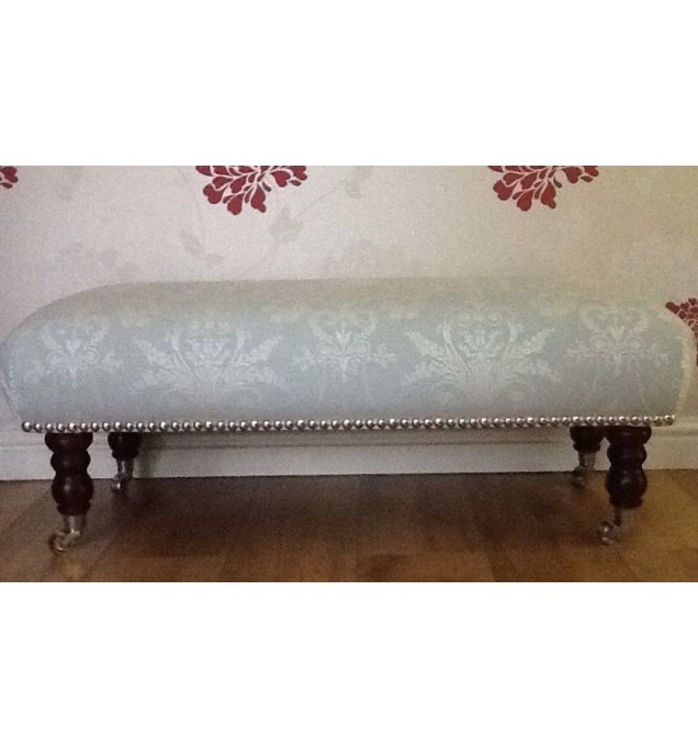 Quality Long Footstool / Stool In Laura Ashley Josette Duck Egg Fabric