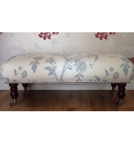 A Quality Long Footstool In Laura Ashley Summer Palace Duck Egg Off White Fabric