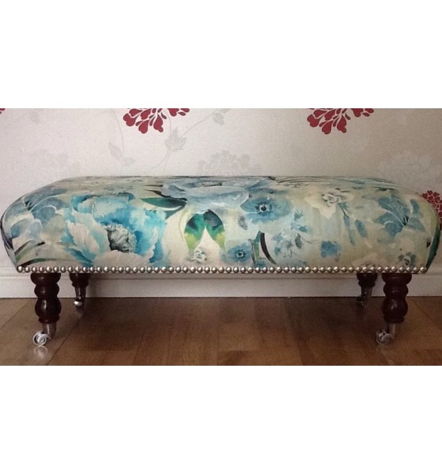 A Quality Long Footstool In Laura Ashley Francesca Apple Fabric