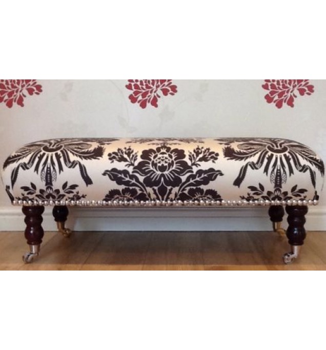 A Quality Long Footstool In Laura Ashley Tatton Charcoal Fabric