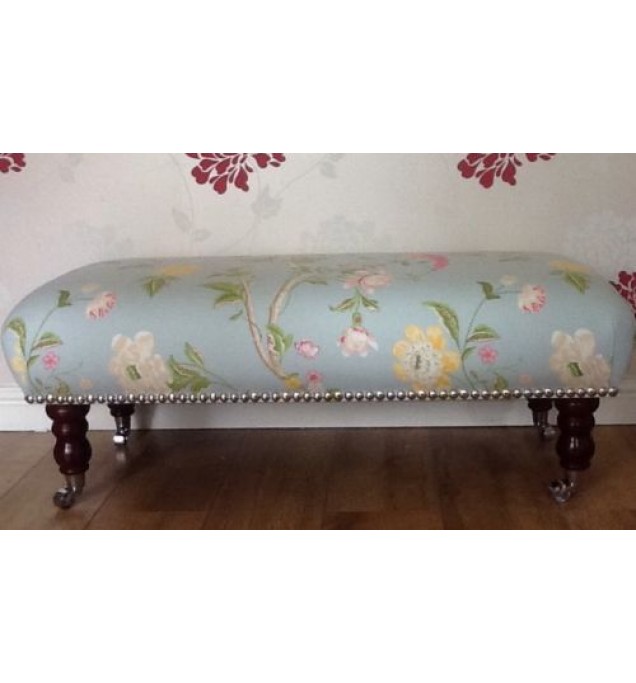 A Quality Long Footstool / Stool In Laura Ashley Summer Palace Duck Egg Fabric