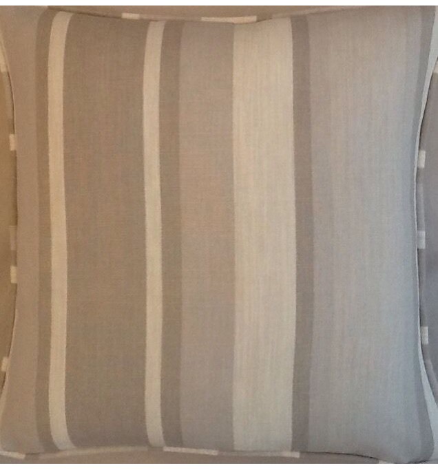 A 16 Inch Laura Ashley cushion Cover In Awning Stripe Dove Grey fabric