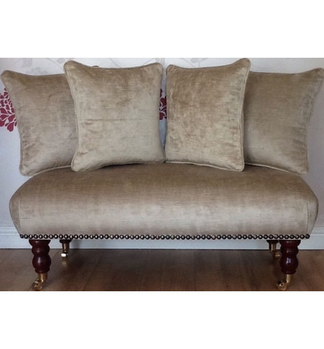 Long Footstool Stool & 4 Cushions In Laura Ashley Villandry Champagne Fabric